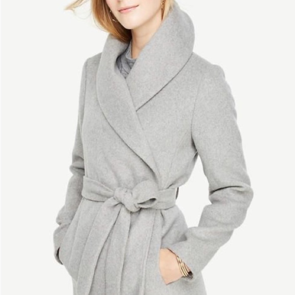 Ann Taylor Light Gray Wrap Coat with Shawl Collar
